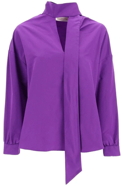 Valentino Tie-detailed Cotton-blend Faille Blouse In Purple