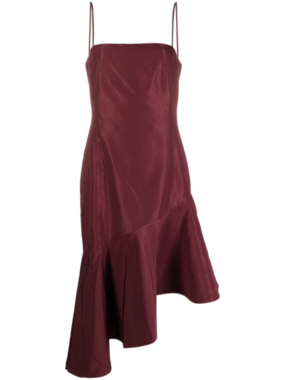 Polo Ralph Lauren Asymmetric Taffeta Midi Dress In Red
