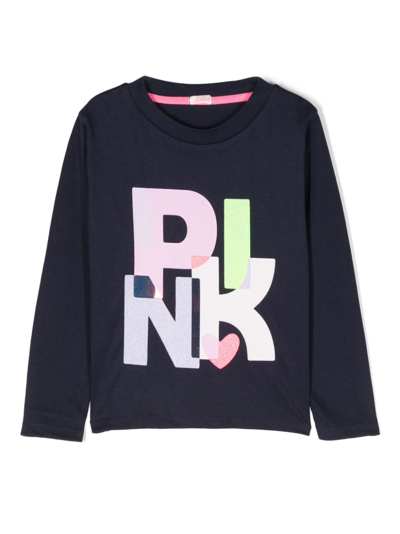 Billieblush Kids' Text-print Cotton T-shirt In Blau