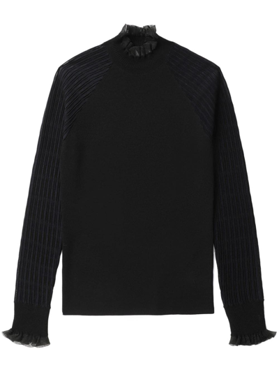3.1 Phillip Lim Frilled-collar Fine-ribbed Jumper In Schwarz