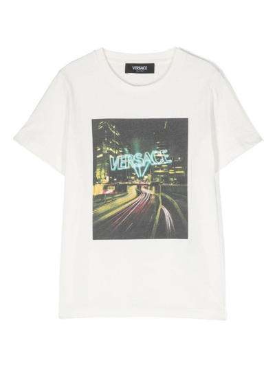 Versace Kids' Logo-print Cotton T-shirt In Weiss