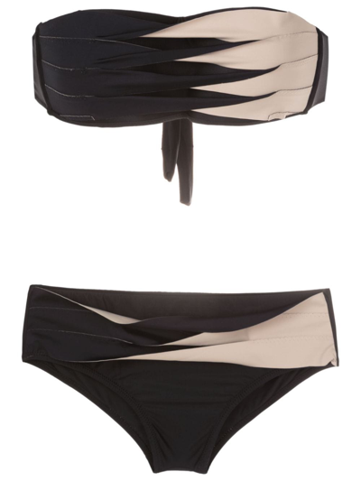 Amir Slama Pleated Two-tone Bikini Set In Black