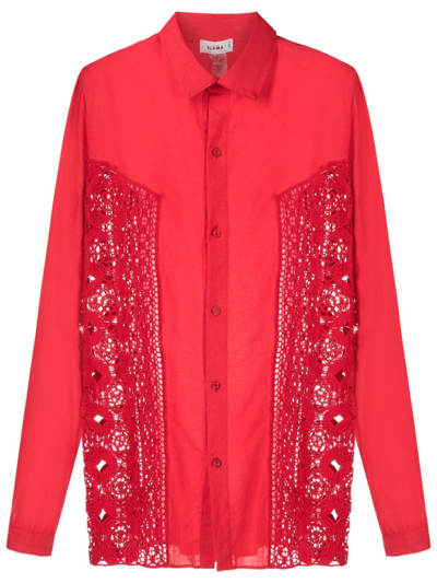 Amir Slama Crochet-panel Long-sleeved Shirt In Red