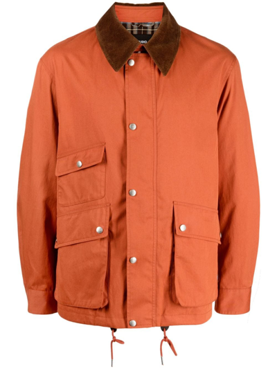 Studio Tomboy Long-sleeve Press-stud Shirt Jacket In Orange