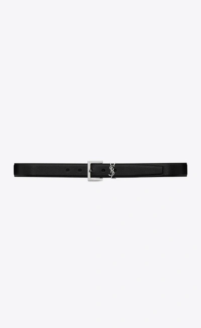 Saint Laurent Cassandre Smooth Leather Belt In 1000 Nero