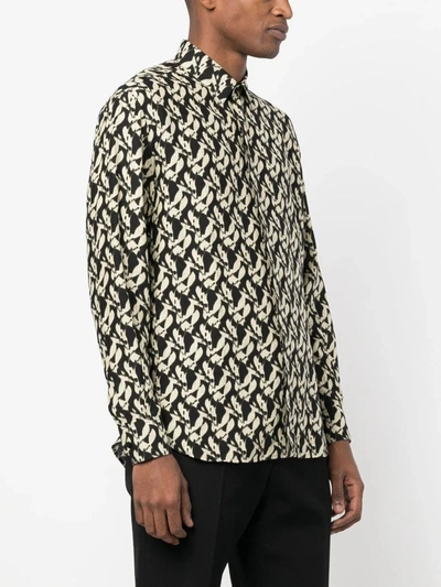 Saint Laurent Abstract-print Cotton Shirt In Noir Sable