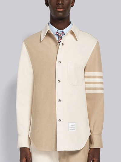 Thom Browne 4-bar Patchwork Denim Shirt In Neutrals