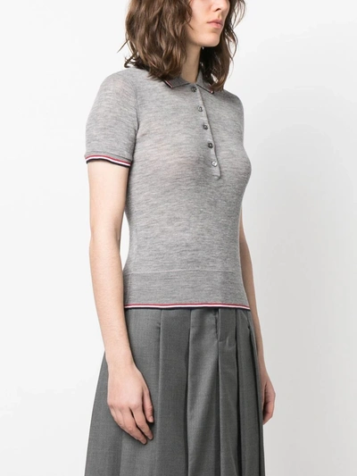 Thom Browne Short-sleeved Ribbed Polo Top In Grey