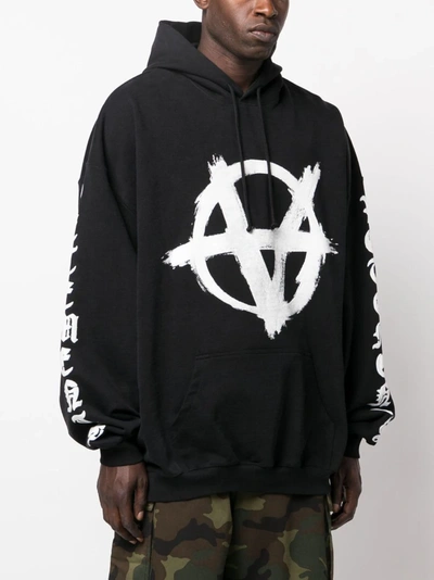 Vetements Black Reverse Anarchy Hoodie In Washed Black/white