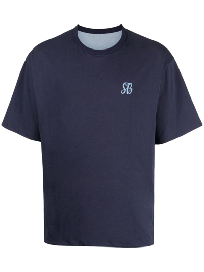 Studio Tomboy Reversible Logo-print Cotton T-shirt In Blue