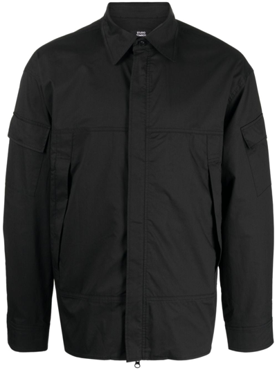 Studio Tomboy Drop-shoulder Zip-up Shirt Jacket In Black