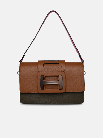 Hogan Two-color Leather H-bag In Brown