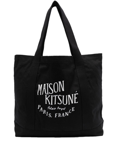 Maison Kitsuné Logo-print Shopper Bag In Black