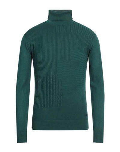 Yes Zee By Essenza Man Turtleneck Dark Green Size L Viscose, Nylon In Green