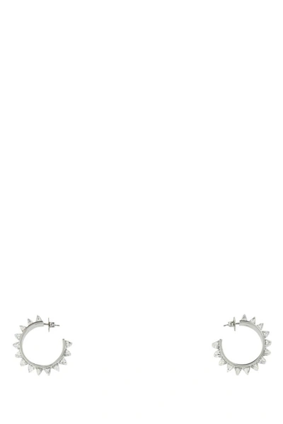 Amina Muaddi Woman Embellished Metal Big Karma Earrings In Silver