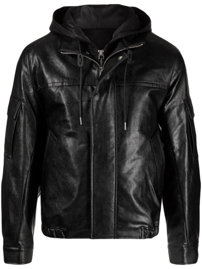 Studio Tomboy Zip-up Hooded Leather Jacket In Black