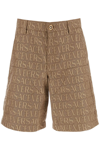 Versace Knee-length Shorts In All-over Pattern In Sand