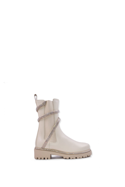 René Caovilla Cleo Rhinestone-embellished Leather Boots In Winter Wht