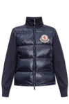 Moncler Wool Knit Cardigan With Puffer Front In Blu Navy