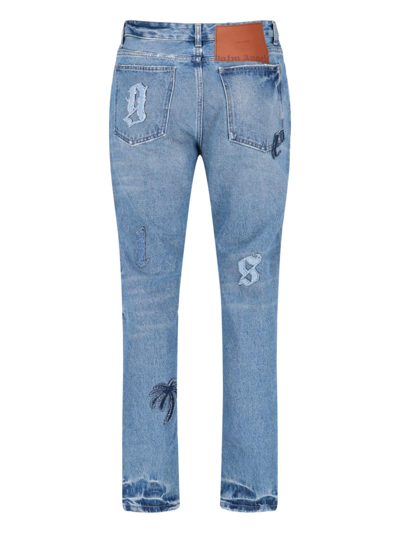 Palm Angels Straight Leg Jeans In Light Blue
