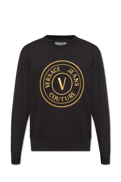 Versace Jeans Couture Logo刺绣棉卫衣 In Black