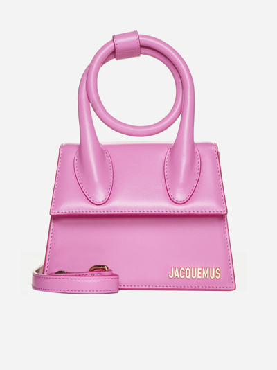 Jacquemus Le Chiquito Noeud Leather Shoulder Bag In Neon Pink