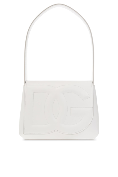 Dolce & Gabbana Logo-embossed Leather Shoulder Bag In White