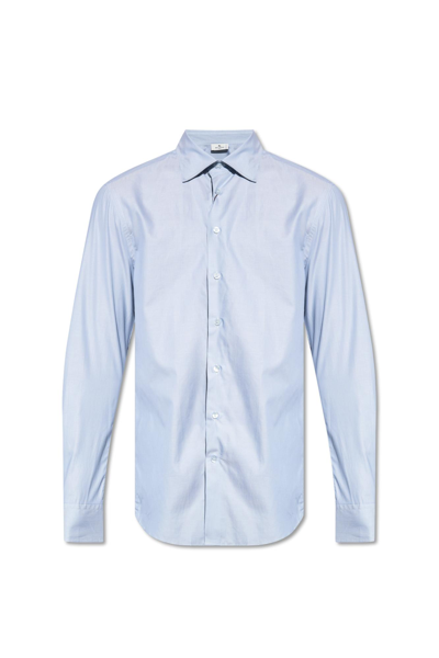 Etro Roma Jacquard Cotton Shirt In Light Blue