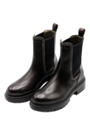 Brunello Cucinelli Leather Beatles Shoe With Jewels On The Side Elastic Bandleather In Brown