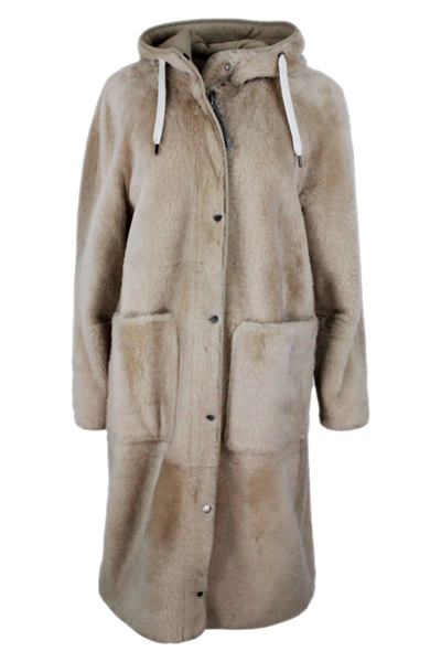 BRUNELLO CUCINELLI REVERSIBLE COAT IN SOFT SHEARLING WITH HOOD