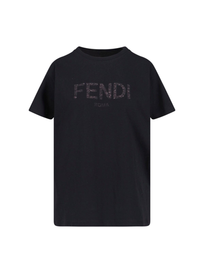Fendi Logo Printed Crewneck T In Black