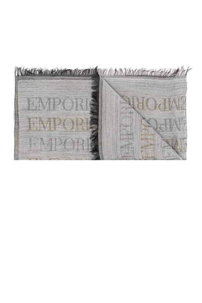 Emporio Armani Scarf With Logo In Grey