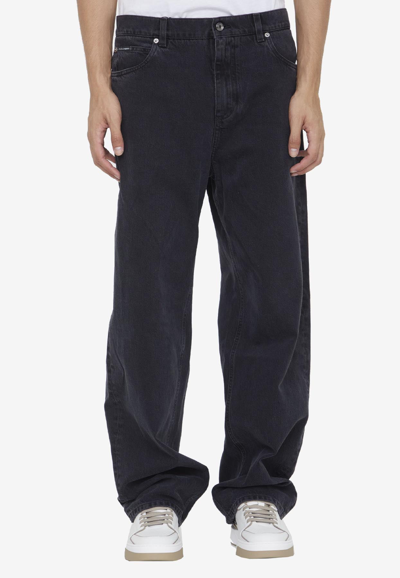 Dolce & Gabbana Baggy Straight Jeans In Gray
