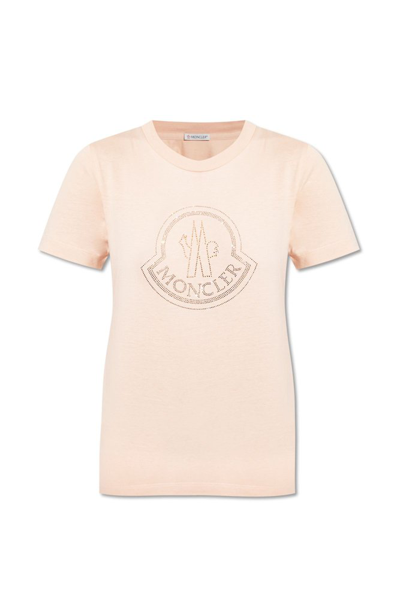 Moncler Logo Embellished Cotton T-shirt In Pink