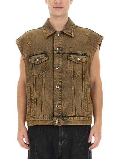 Dolce & Gabbana Overdyed Denim Gilet In Neutrals