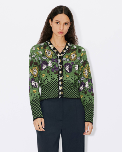 Kenzo Cardigan En Jacquard Archive Floral Femme Vert