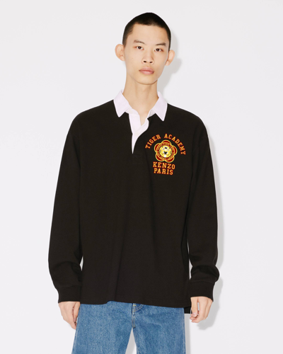Kenzo Tiger Academy Cotton Polo Shirt In Noir