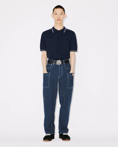 Kenzo Straight-leg Striped Cargo Jeans In Medium Stone Blue Denim