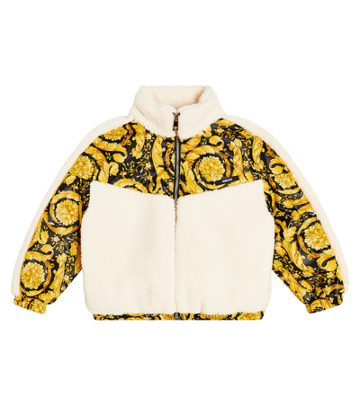 Versace Kids' Barocco Faux Shearling-paneled Jacket In Multicoloured