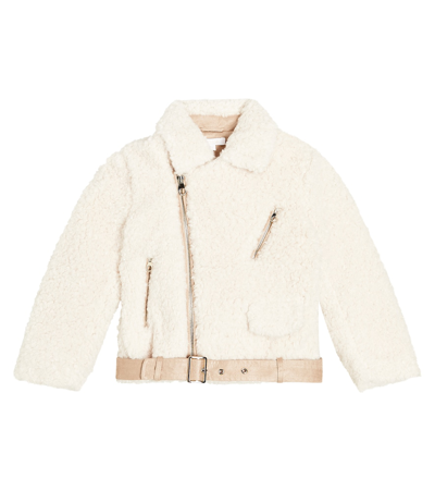 Chloé Kids' Recycled Polyester Faux Shearling Jacket In Nude & Neutrals
