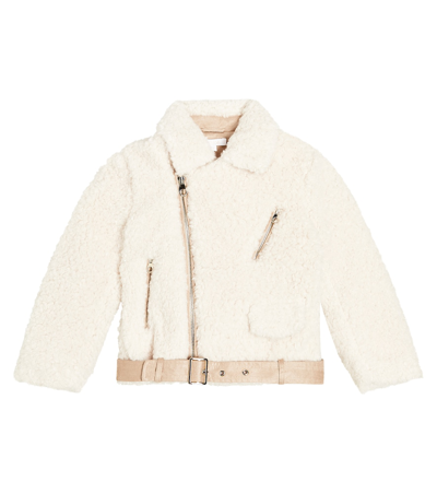 Chloé Kids' 再生聚酯人造剪羊毛夹克 In White