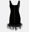 ALESSANDRA RICH FEATHER-TRIMMED VELVET MINIDRESS