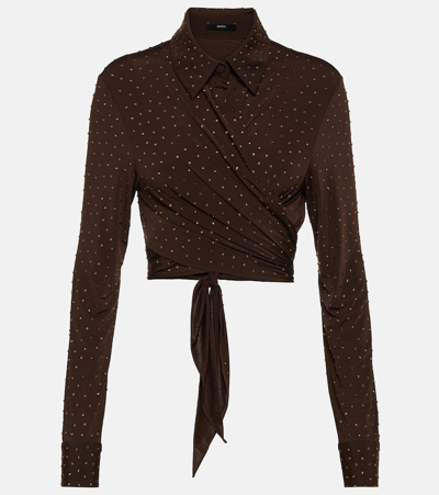 Alex Perry Bligh Crystal-embellished Jersey Top In Brown