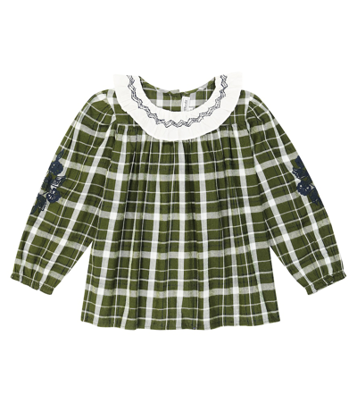 Tartine Et Chocolat Kids' Checked Cotton-blend Top In Green