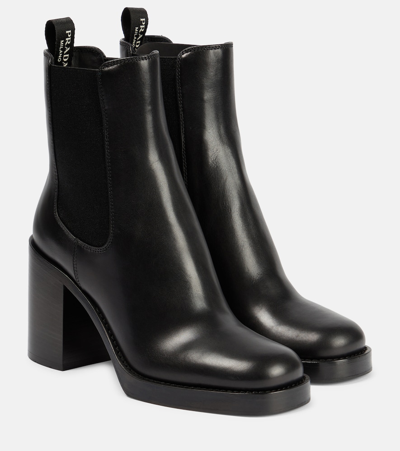 Prada Leather Ankle Boots In Black