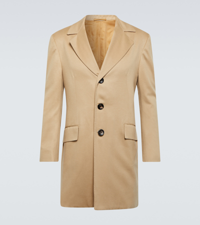 Kiton Single-breasted Cashmere Coat In Beige