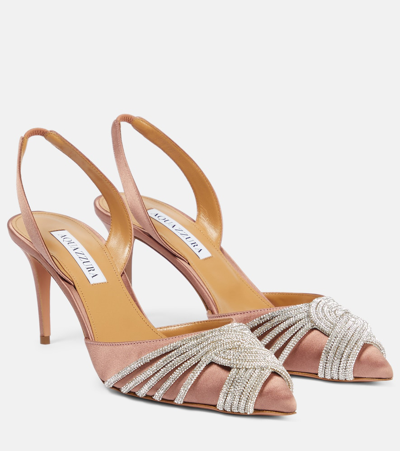 Aquazzura Gatsby Embellished Satin Slingback Pumps In Pink