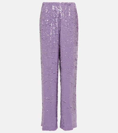 Dries Van Noten Sequined Straight Trousers In Purple