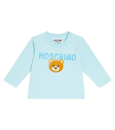 Moschino Baby Teddy Bear Cotton Jersey T-shirt In Blue