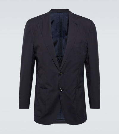 Kiton Single-breasted Wool Coat In Blue